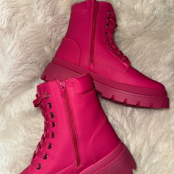 Tevos Fuchsia Lace Up Combat Boots - Picture 6 of 9